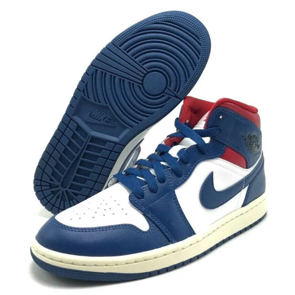 *NEW* WOMEN Nike Air Jordan 1 Mid White/French Blue-Gym Red (BQ6472 146) Size 8 - Picture 7 of 8
